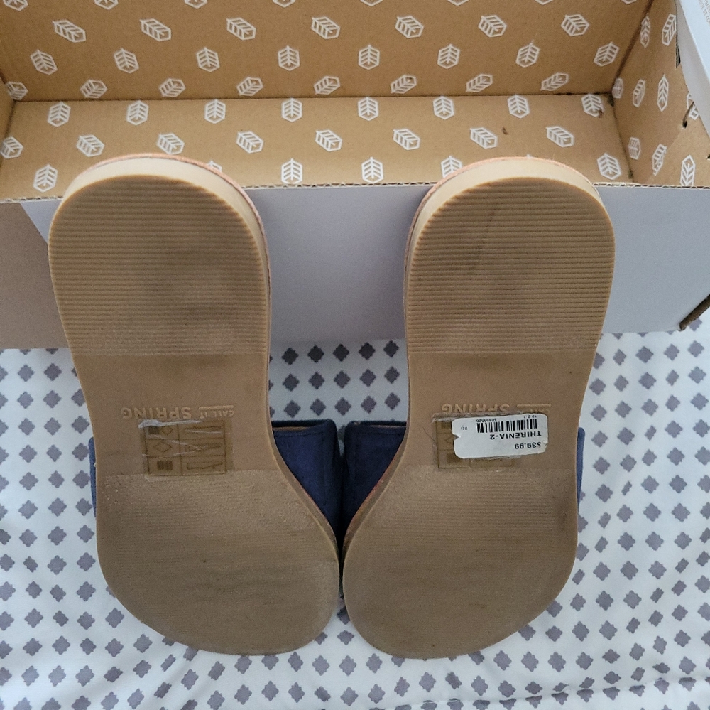 Call It Spring Blue Suade Slides - Picture 2 of 7